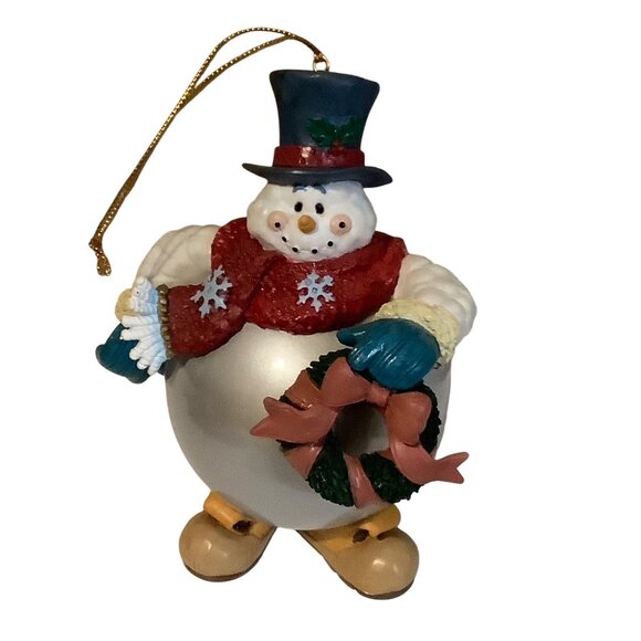 Vtg 1998 Collectible Matrix Snowman Christmas Ornament With Wreath & Top Hat 6” - Picture 1 of 7